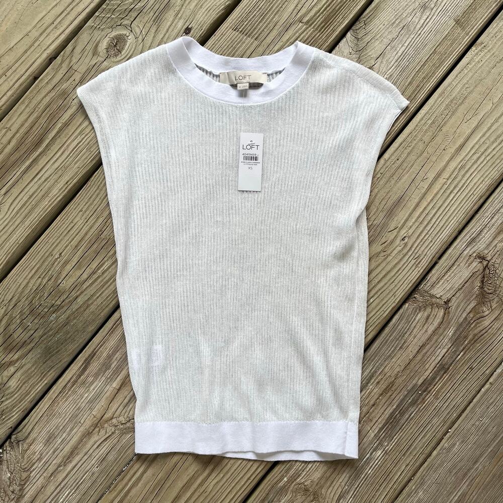 LOFT Women's White Semi Sheer Sleeveless Knit Top Size XS. NEW!